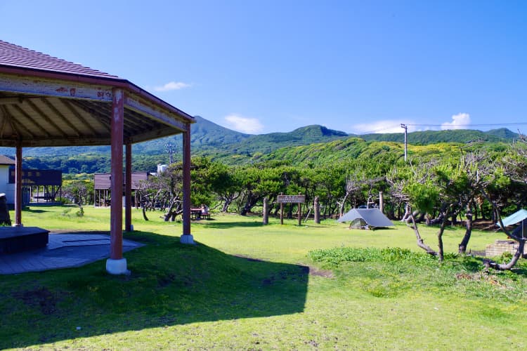 toshiki campsite, camp ground, oshima, izuoshima, tokyo, japan, tokyoislands, izuislands, ocean view, mountain view