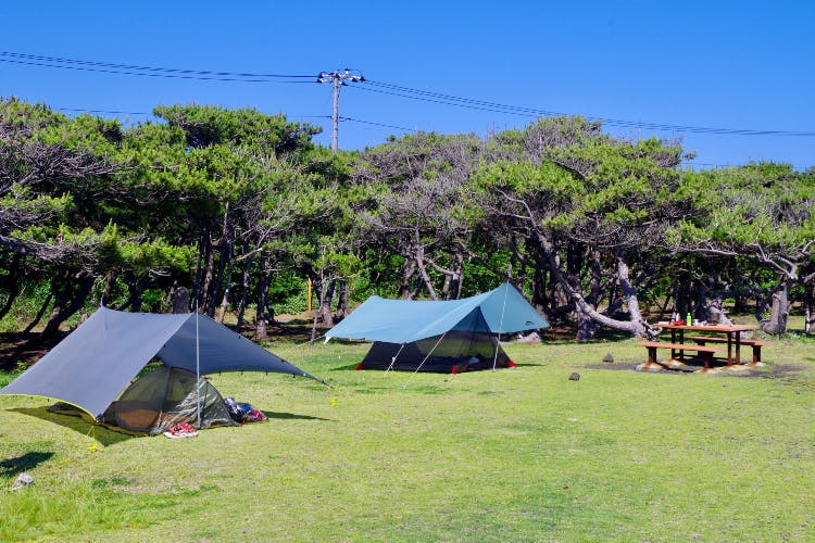 toshiki campsite, camp ground, oshima, izuoshima, tokyo, japan, tokyoislands, izuislands, ocean view, mountain view