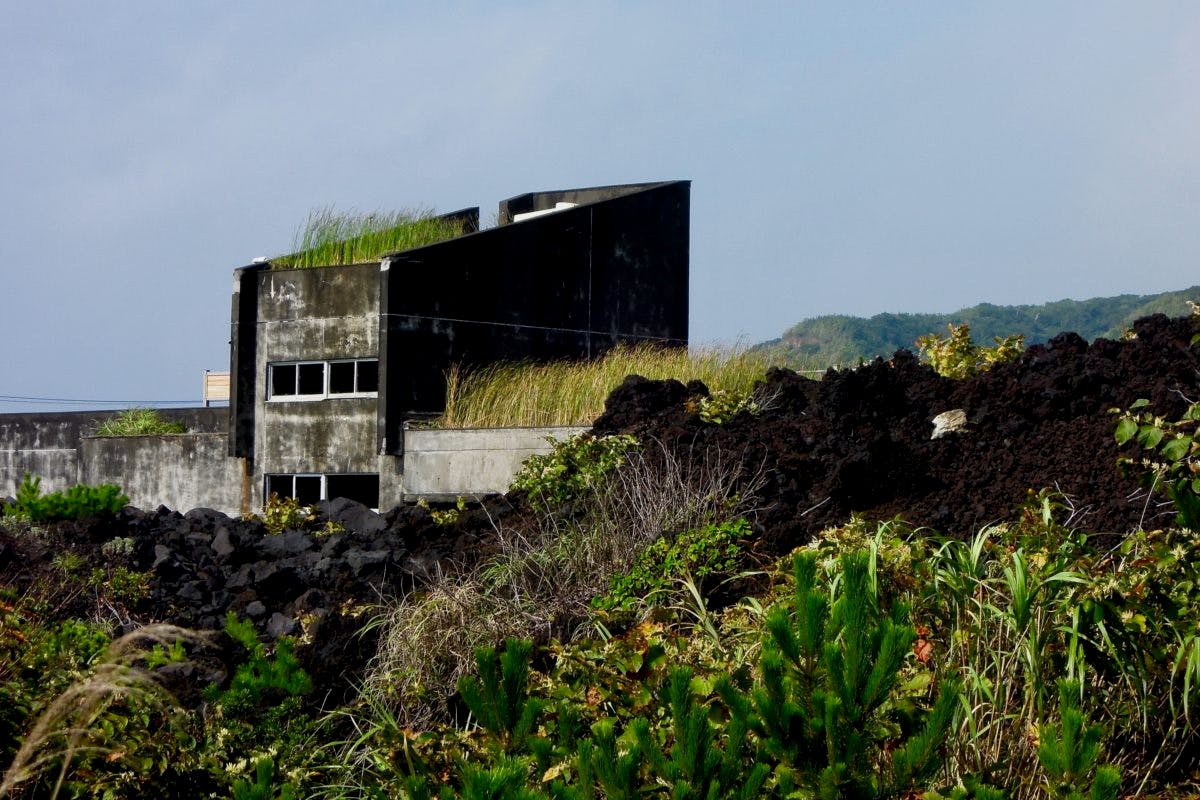 Island With Wild Landscape Formed By Volcanic Eruptions, Miyakejima island, tokyo islands, izu islands, tokyo, japan,Elementary and Junior High School That Dammed The Lava
