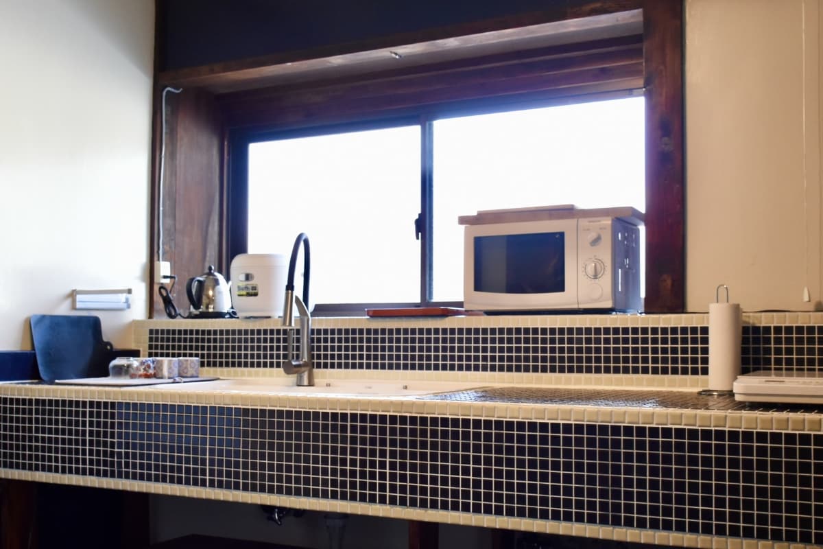 rohan, guest house, kitchen, habu port, oshima island, izu oshima, tokyo, japan, tokyo travel, izu islands